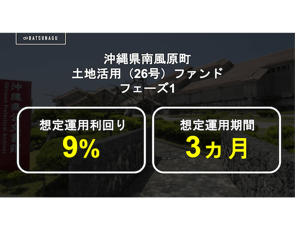 BATSUNAGU 沖縄県南風原町土地活用（26号）ファンド フェーズ1【抽選式】のお知らせ