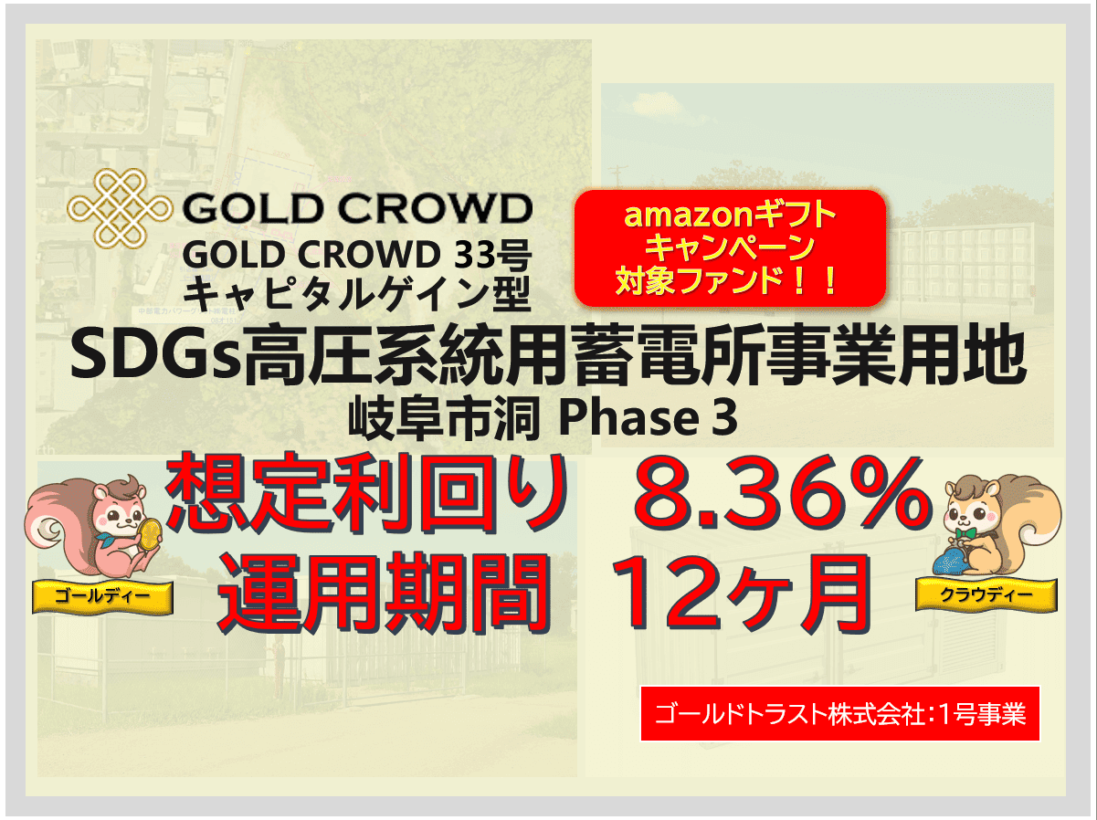 GOLD CROWD33号 SDGs高圧系統用蓄電所事業用地 岐阜市洞 Phase3公開のお知らせ