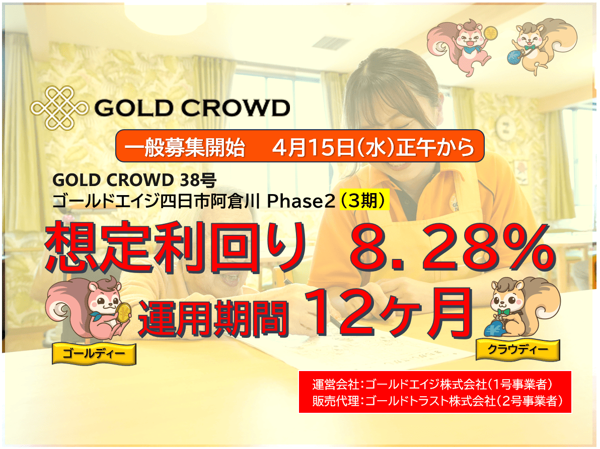 GOLD CROWD38号【再投資可能】ゴールドエイジ四日市阿倉川Phase2（３期）公開のお知らせ